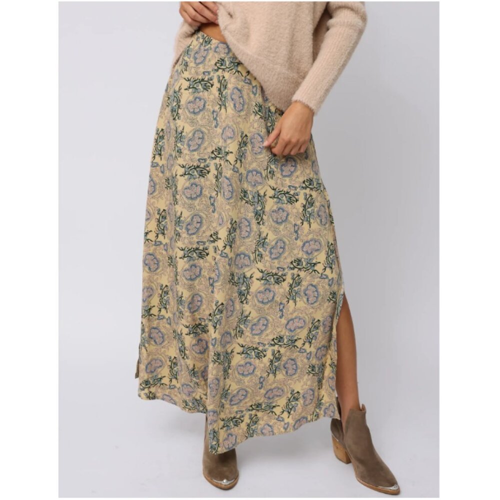 NEW Natural Life Ginger Side-Slit Maxi Skirt, Cream India Vines M